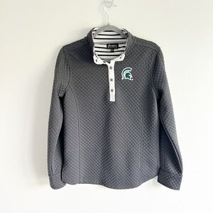 Gameday Michigan State MSU Gray Waffle Knit Long Sleeve Pullover Medium